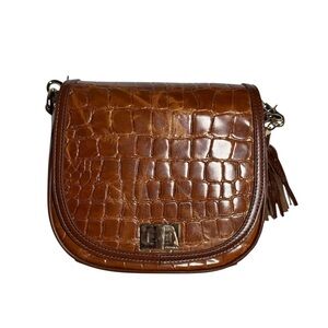Brahmin Mini Sonny Saddle Bag in Tan Gustavo Brown Crocodile Crossbody